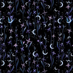 Black - Crescent Moons with Flowers